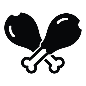 Crossed chicken drumsticks and bones on white background icon
