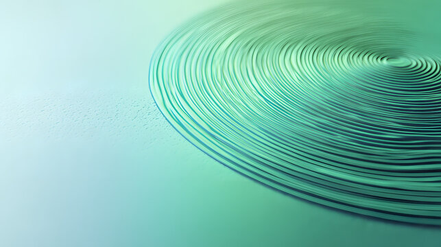Abstract photograph of concentric circular grooves creating a smooth wave pattern with soft lighting and a modern teal color palette