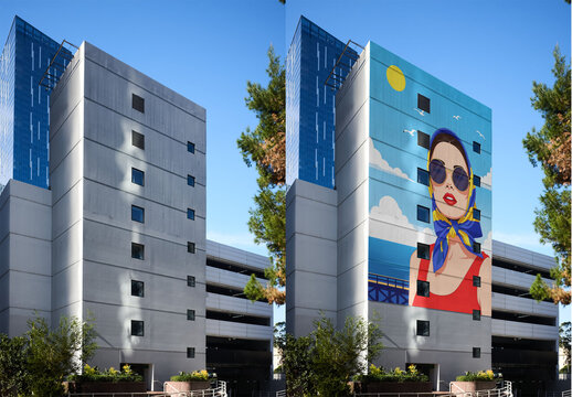 Building wallscape Mockup With Clear Sky in Los Angeles