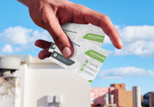 Business Card Mockup on Rooftop With Blue Sky