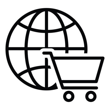 Global online shopping cart icon with world globe symbol icon