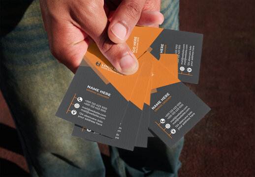 Mockup Template of textured Business Card in Hand