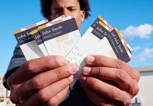 Business Card Mockup in Hands Outdoors