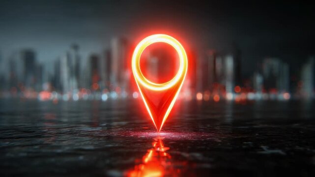 Explore a new city location with a glowing map pin highlighting the area at night