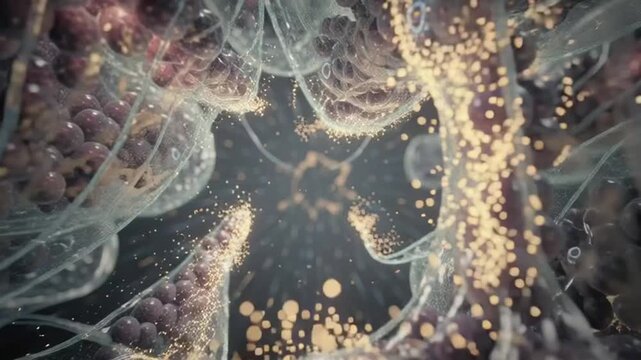 Abstract organic 3D fractal animation through a complex microscopic neural network structure.