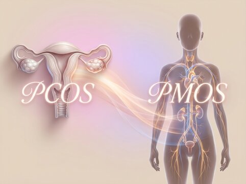 PCOS vs PMOS Medical Illustration &ndash; Female Reproductive and Systemic Health Concept
