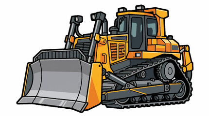 Yellow bulldozer construction vehicle with large blade and tracks. © karina