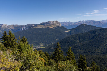 Fototapeta premium Panoramic view from Charmant Som overlooking the Chartreuse Massif, French Alps