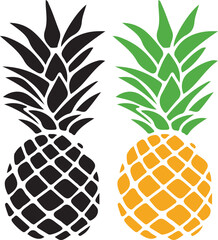 Dual pineapple illustration showing solid black silhouette and vibrant color fruit vector. © MehediHasan