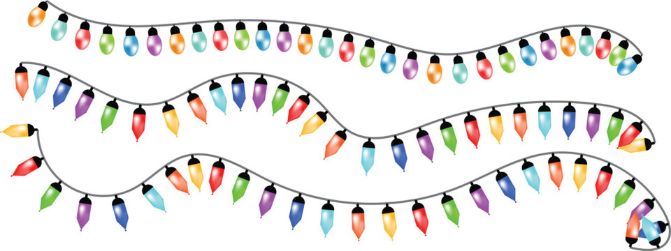 Colorful Christmas string lights in vector illustration for holiday decoration and design