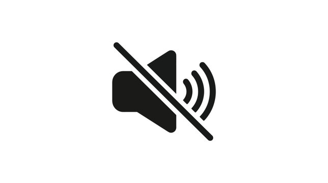 A black and white graphic showing a muted speaker icon symbol which indicates that audio has been completely turned off for this specific digital media interface