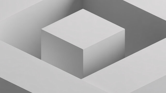 3D cube, geometric shape, gray background, minimalistic design, abstract concept