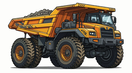 Heavy Duty Yellow Mining Dump Truck Loaded with Rocks. © karina