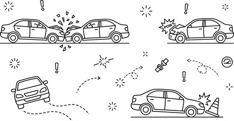 Car accident and crash icon set line art vector doodle illustration with auto collision traffic safety road disaster © Hafizul