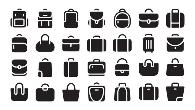 Collection of black icons representing various types of bags for everyday use.