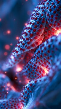 Isometric closeup 3D render showing taste buds affected by glossitis with layered anatomy parts gently floating and rim lit in cool blue and red hues emphasizing inflammation in