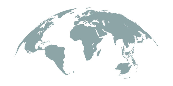 Curved world map silhouette, half globe of blue planet Earth, global business geography, worldwide international. Africa, Asia and America, Europe, Australia continents. Travel vector infographics