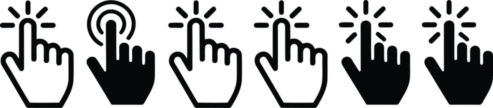 Hand gestures icon set pointing tapping and selection symbols