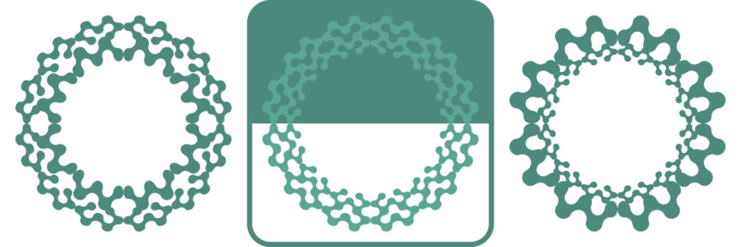 Geometric fluid connected molecule mandala element collection | Minimalist green bio tech circular ornament graphic asset