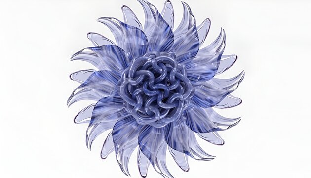 Abstract Blue Flower Design, Intricate Geometric Center, Swirling Petals, White Background