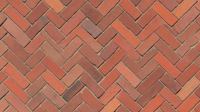 Rustic red herringbone brick pavement pattern background texture design surface backdrop.