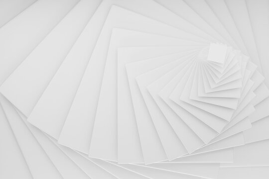 White spiral abstract geometric background, pattern. Ethereal white vortex staircase effect in pure tones, blending soft curves, luminous depth. Great for digital art backdrops, yoga studio designs.