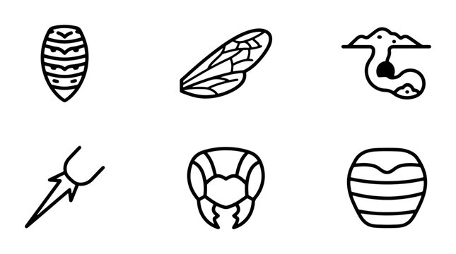 Bee Icons, Insect Vector Elements, Honeycomb & Wing Graphics, Nature & Wildlife Icons
