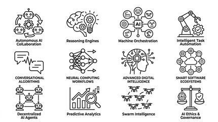 Obraz premium Collection of Artificial Intelligence and Machine Learning Icons.