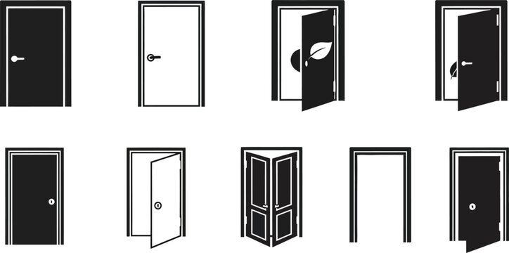 Various door open and closed, in black and white doors doorways open doors closed doors