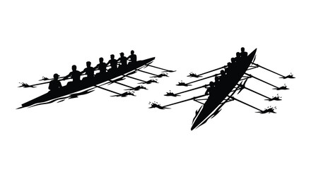 Rowing Boats With Crew And Oars Black Silhouette rowboat sculling oarsman boat watercraft regatta competition sport © Aklima
