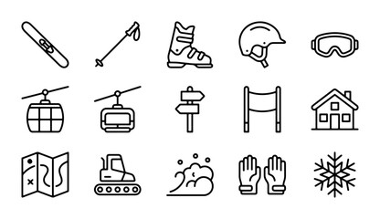 Winter Sports Icons: Skiing, Snowboarding, and Mountain Activities Vector Set © Rafia