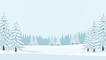 Snow-covered pine trees in a serene winter landscape. © Jepry