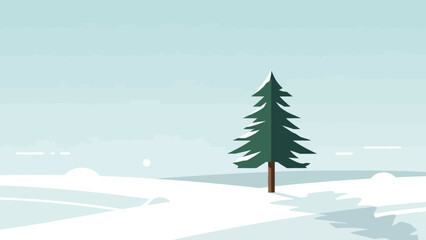 Obraz premium Single evergreen tree standing tall in a snowy winter landscape.