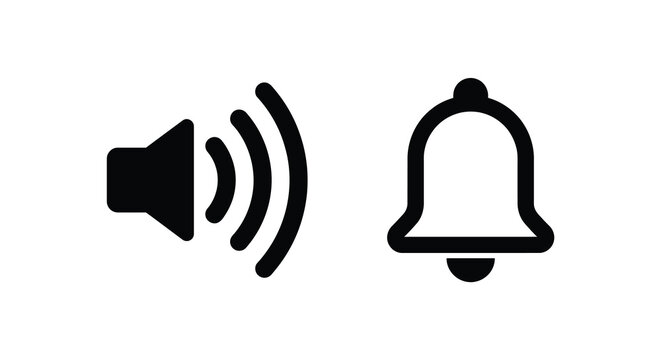 Speaker with sound waves and bell flat black silhouette audio volume loudspeaker notification alert ringer signal