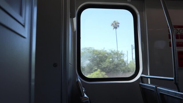 Single Window View Out Of A Moving Train On Sunny Day.