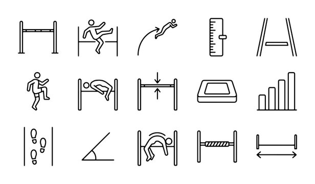 Athletics Track and Field Icons, Hurdles, Jumping, Measuring, Sports Graphics