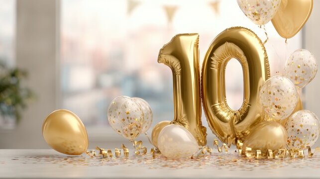 Elegant Gold Balloons for a 10 Year Anniversary Celebration