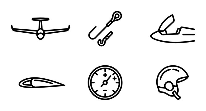Glider Aircraft Icons, Aviation Gear, Flight Instruments, Vector Set