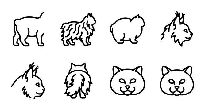 Minimalist Cat Icons Set, Cute Feline Vector Graphics, Pet Animal Line Art Collection