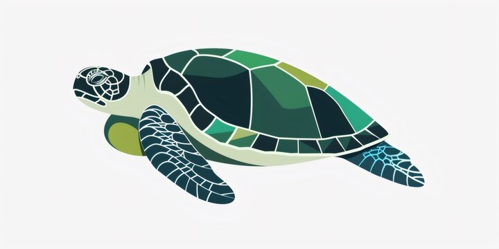 Sea turtle swimming with geometric polygon design