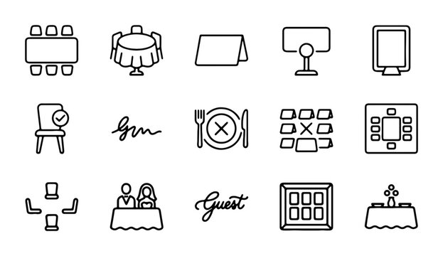 Event Seating Icons, Table Arrangements, Guest Layouts, Vector Graphics Set