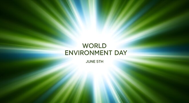World environment day greeting with bright green light rays emanating from center earth day environment greeting