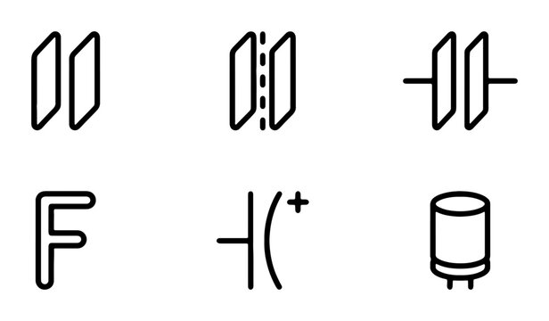 Capacitor Symbols Vector Set, Electronic Components Icons, Circuit Diagram Elements