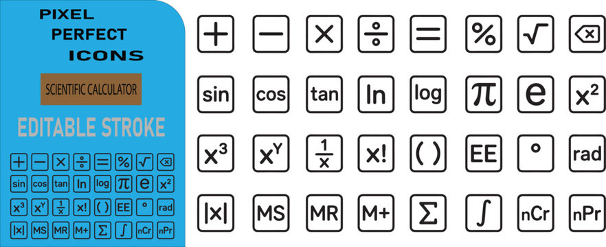 Scientific Calculator web icons in line style. mathematical, symbols, business, editable collection. Vector illustration