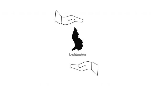 Liechtenstein map outline held between two open hands illustration.