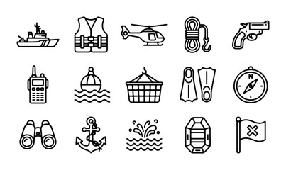 Nautical Icons Set, Marine Safety & Navigation Symbols, Vector Graphics © Zubair