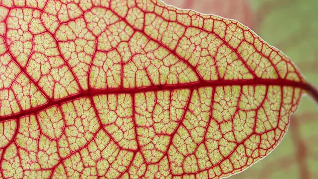 Closeup of a leaf with red veins