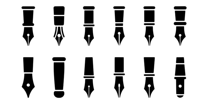 Pens fountain set with various nib designs and styles featuring nibs, writing instruments, calligraphy with ink and writing elements for stationery,