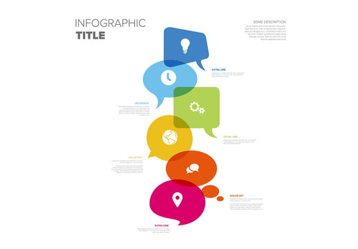 Colorful Infographic Template with Transparent Speech Bubbles and Business Icons
