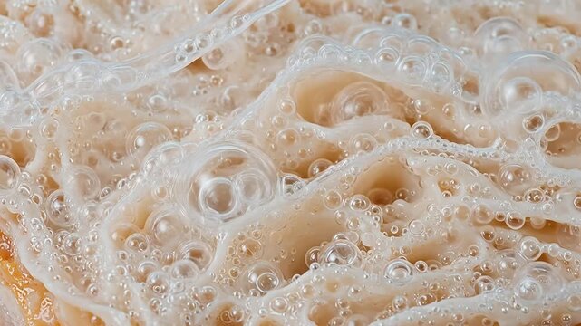 Closeup of foamy liquid bubbles